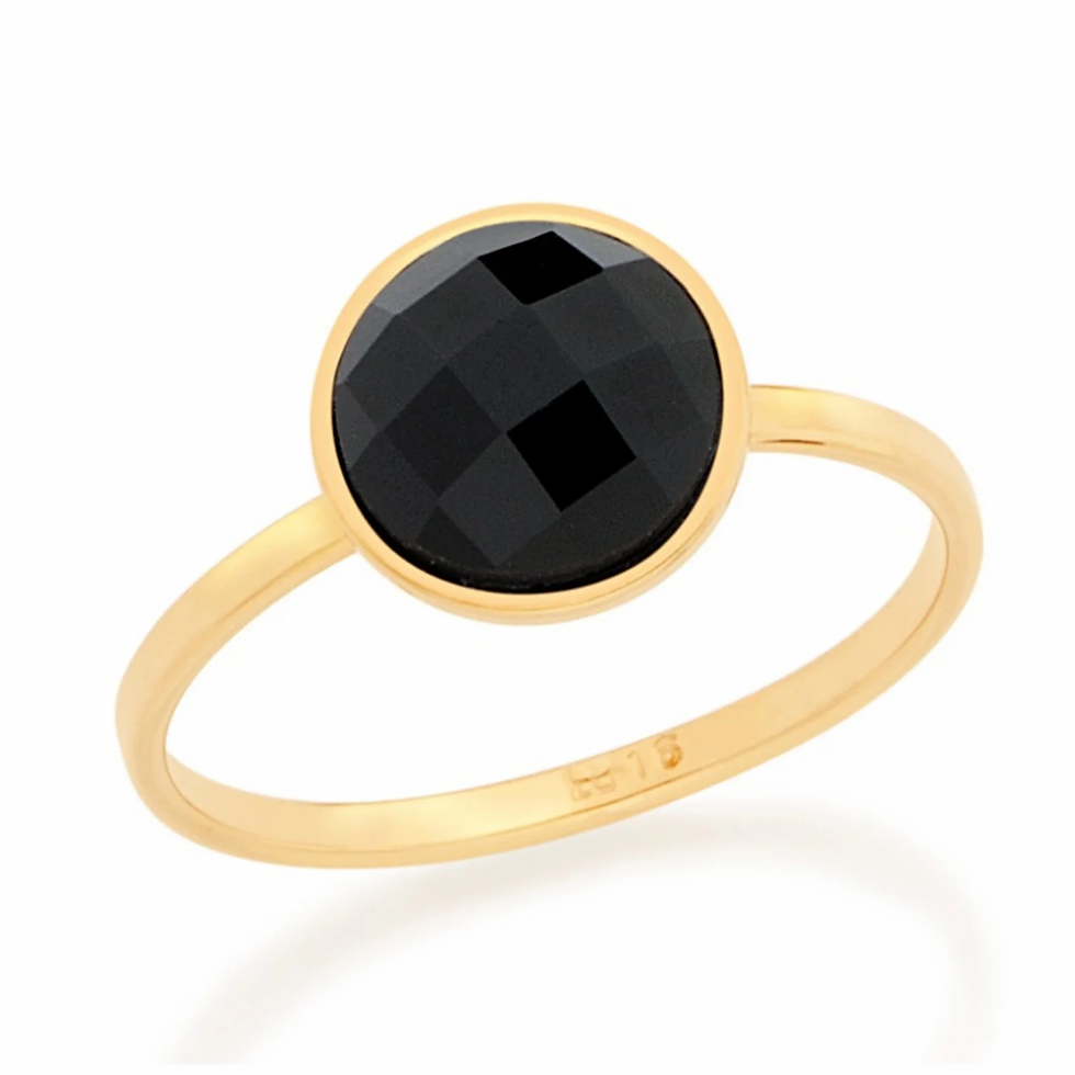 Anel rommanel banhado a ouro solitário pedra cabochão preta