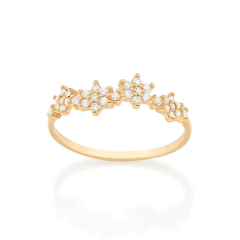 Anel skinny flores folheado a ouro