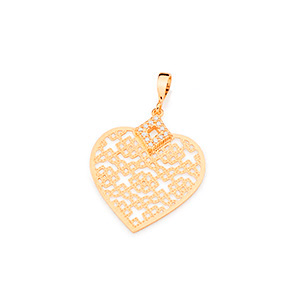 Pingente rommanel banhado a ouro 18 k coração vazado com zircônias 541983