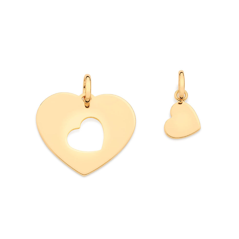 Pingente cara metade coração folheado a ouro