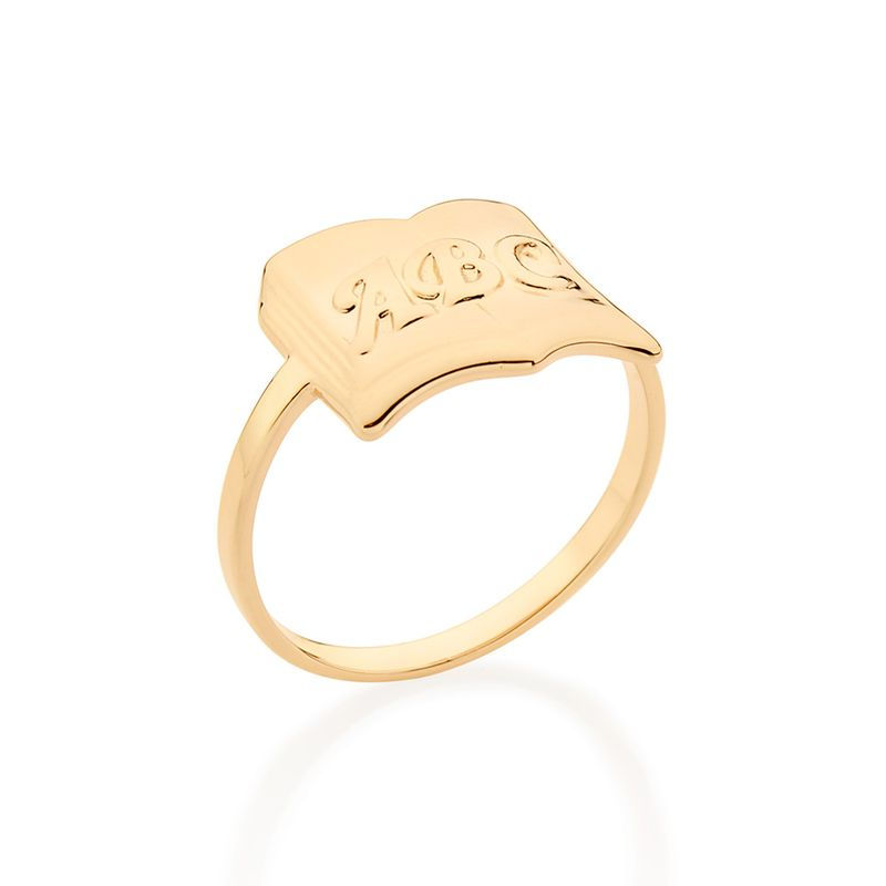 Anel livro abc folheado a ouro