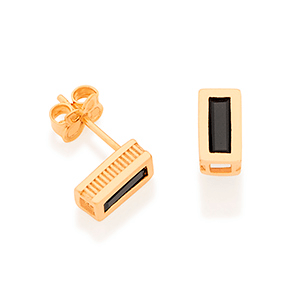 Brinco rommanel banhado a ouro cristal retangular preto 526149 | 121705