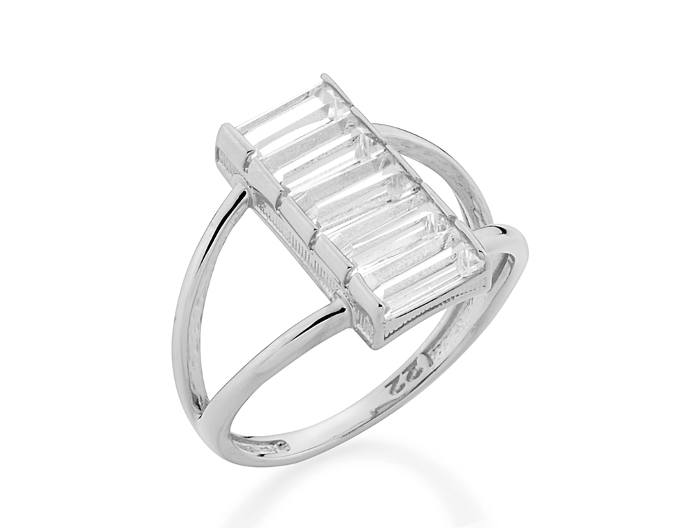 Anel folheado a rhodium com zircônia