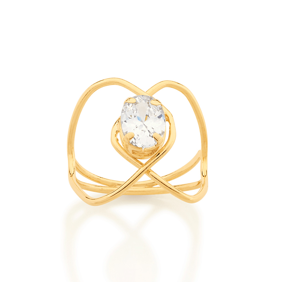 Anel aro duplo entrelaçado ao centro composto por 1 zircônia