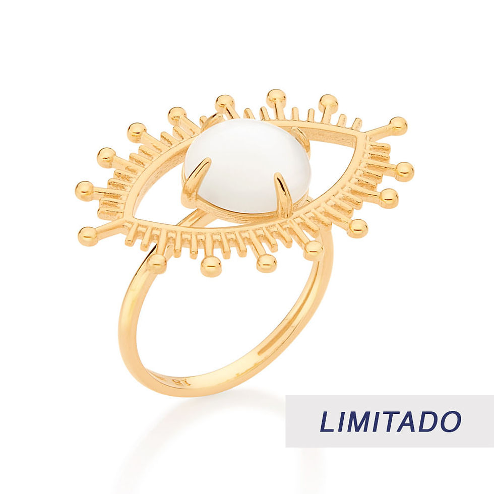 Anel olho grego folheado a ouro com madrepérola natural
