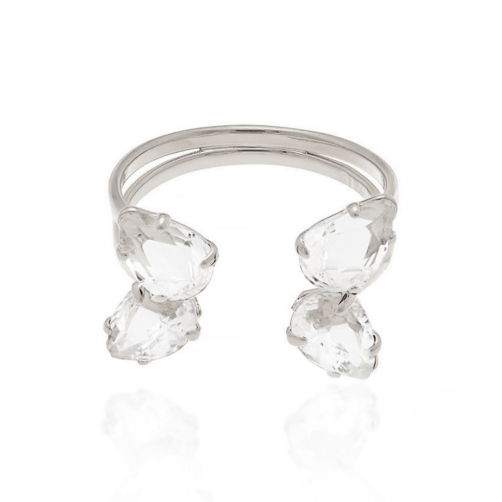 Anel folheado a rhodium com cristais