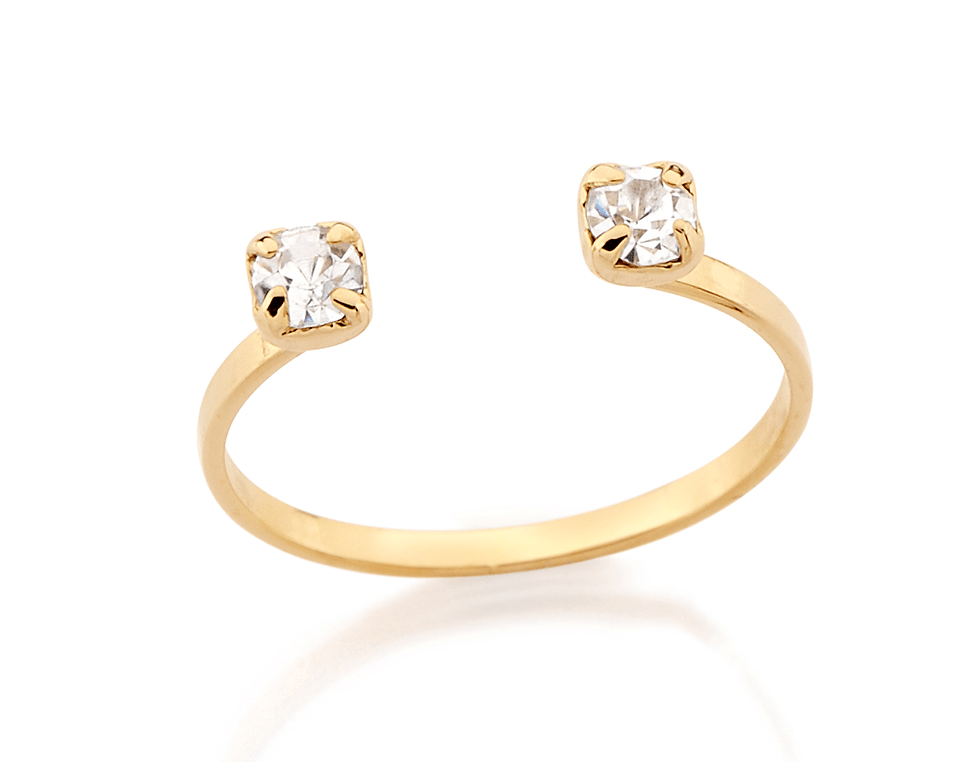 Anel ajustável folheado a ouro com cristais