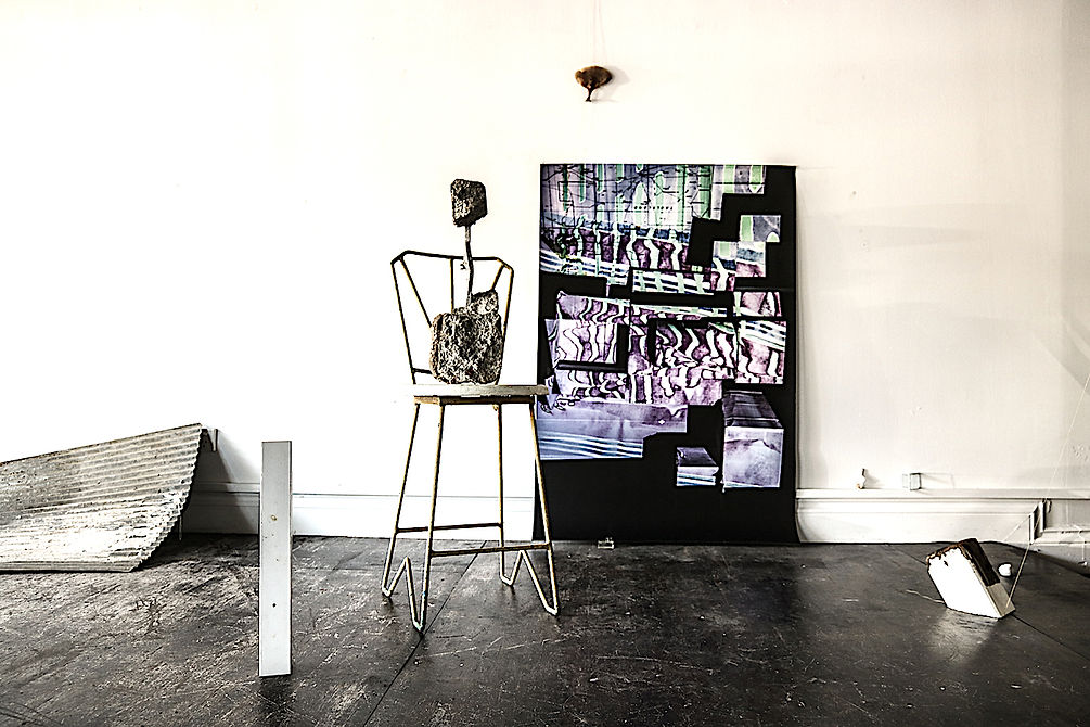 This installation is assembled from the artist's collections of found, discarded and constructed objects. The work considers how narratives from local, public and personal spaces overlap, collide and collapse during studio-based creative processes. The work leans into a playful materiality, and the more-than-human in relation to personal and urban spaces.