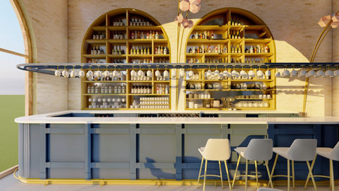 restaurant Toulouse pizzas, grands arches, jardins verticaux, luminaires sur meusure
