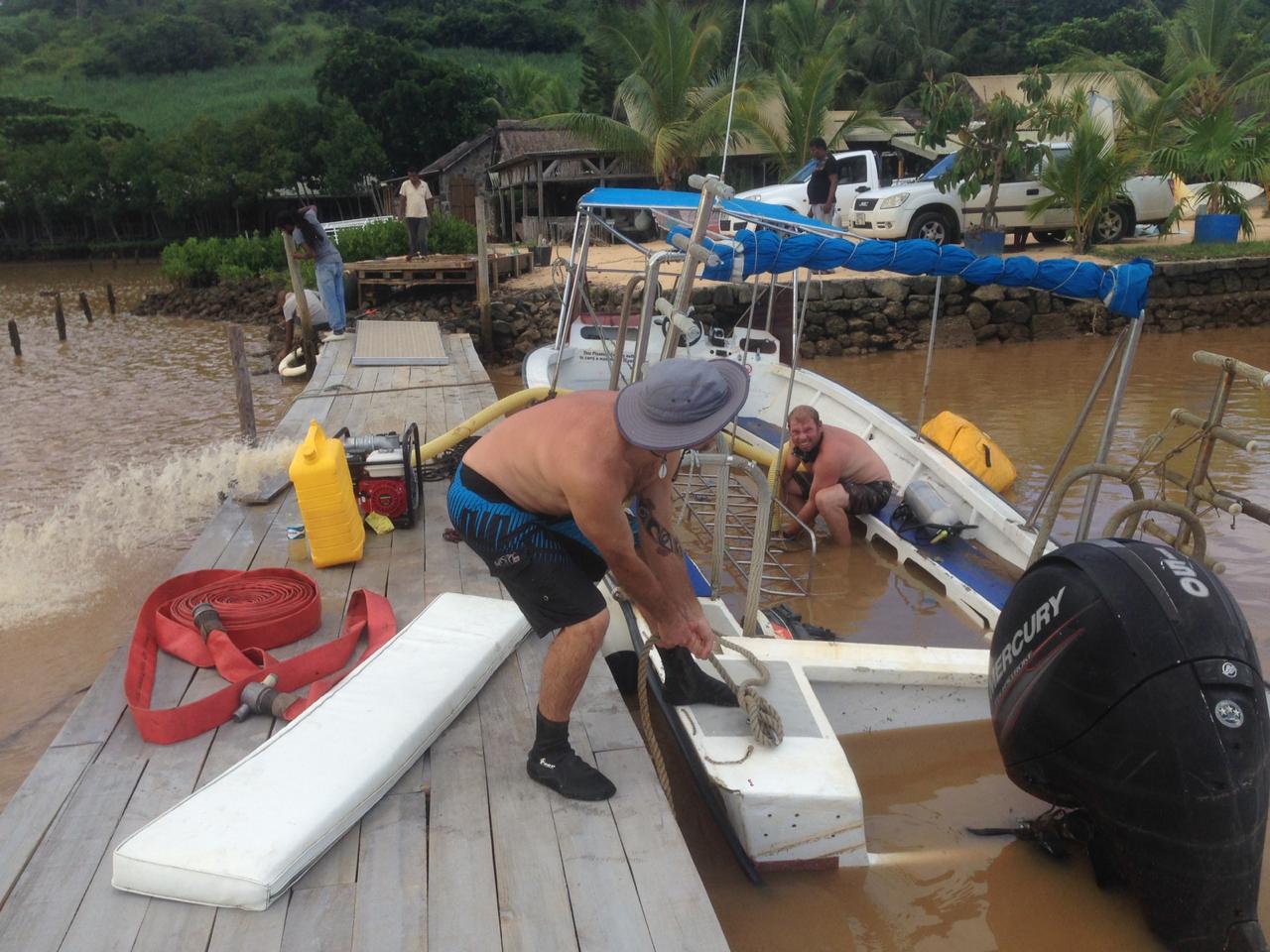 Steff repairing a rubber duck tube