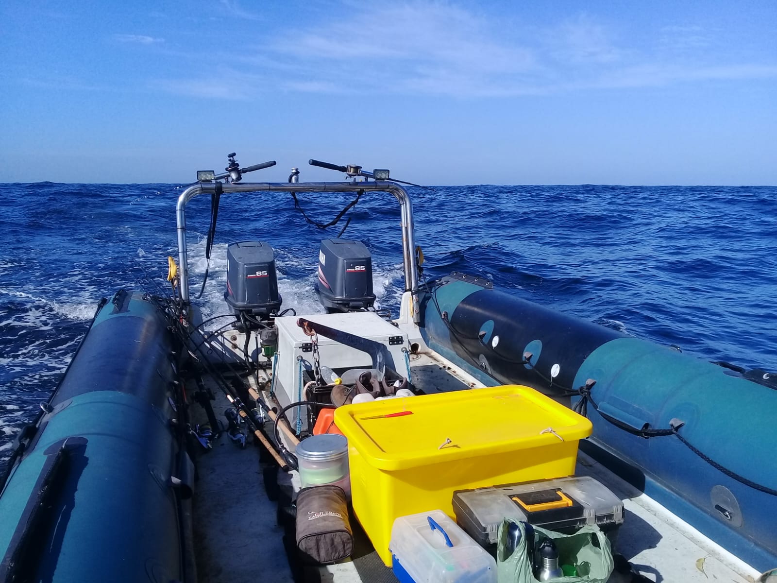 Outboard motor on a boat offshore