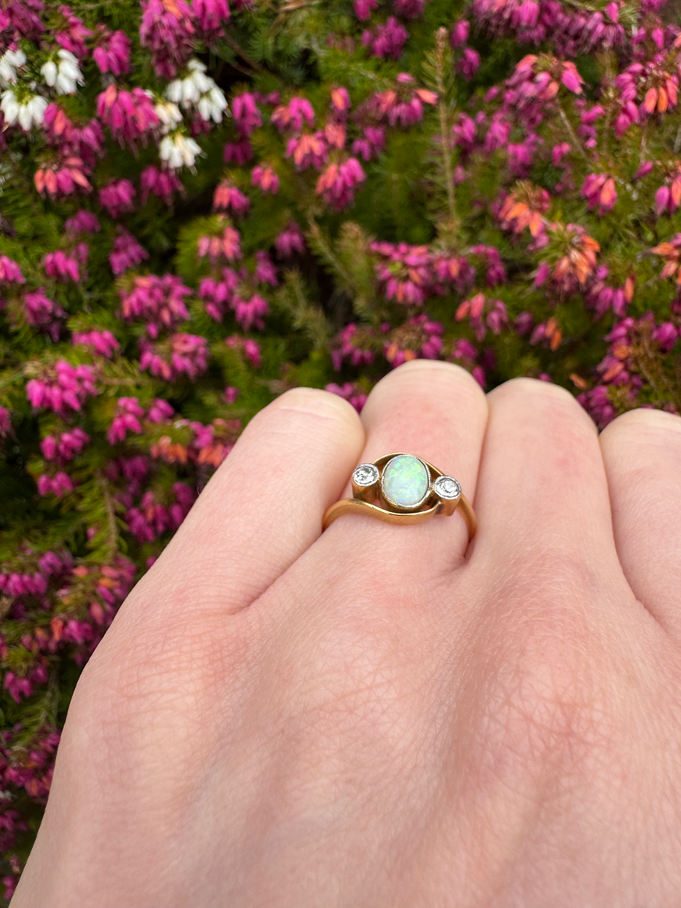 Thumbnail: Opal and diamond in 18ct yellow gold and platinum (size UK N)