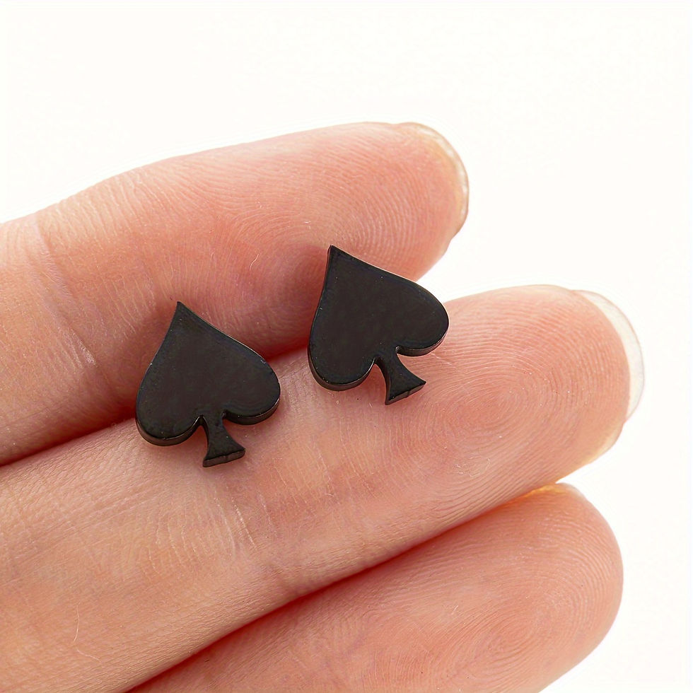 Thumbnail: 1pair/4 Pairs Stainless Steel Poker Spade Stud Earrings