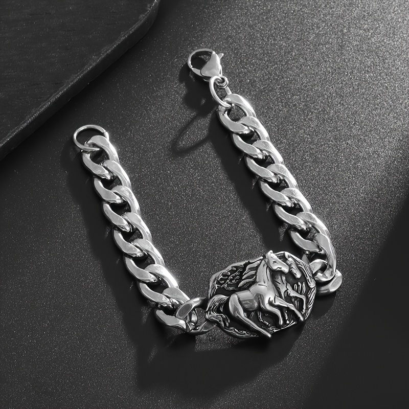 Thumbnail: Men's Stainless Steel Horse Charm Bracelet
