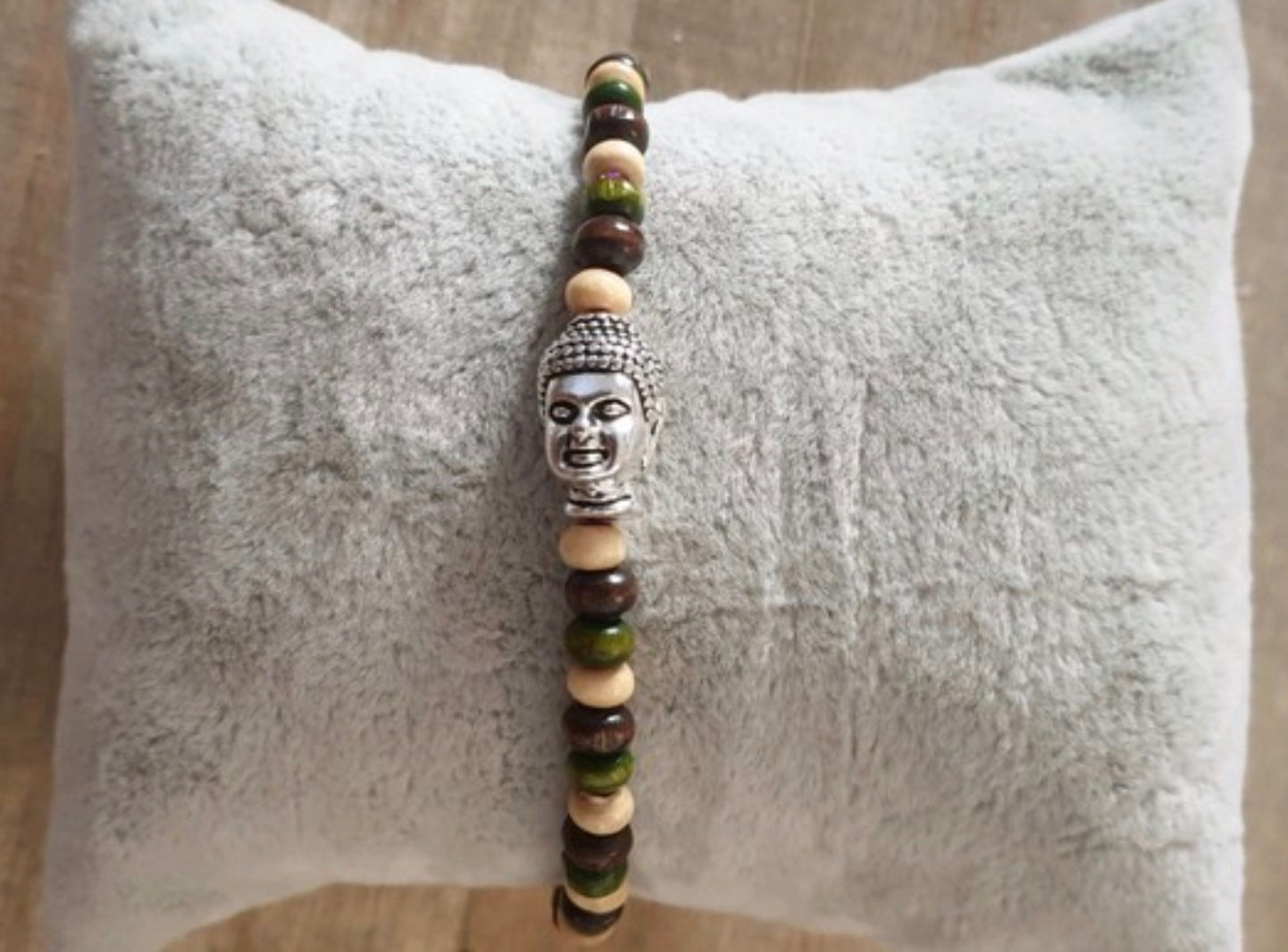 Bracelet Vert/Beige Perles Bouddha