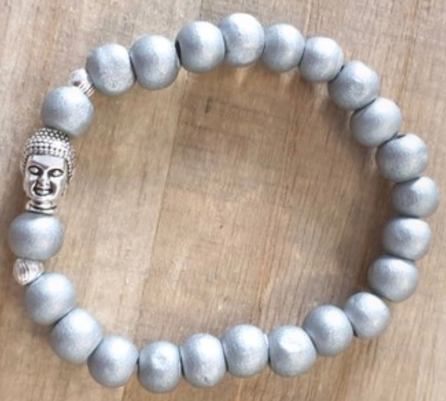 Miniature : Bracelet Argenté Perles Bouddha