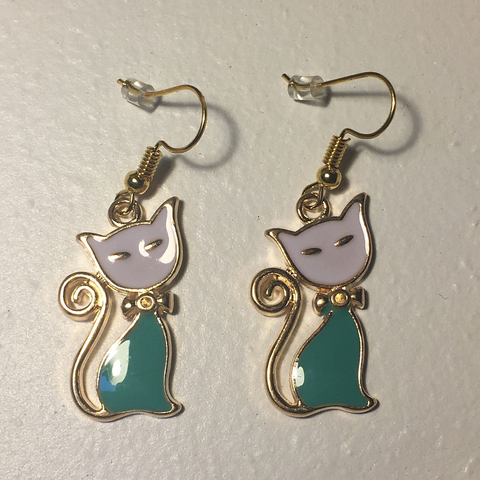 Miniature : Boucles d'Oreilles Chats Résine Pigments Blancs & Verts