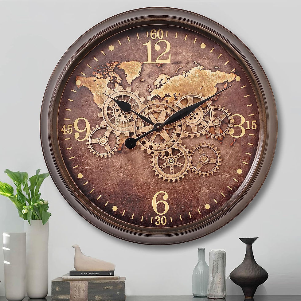 steampunk clock with map and gears