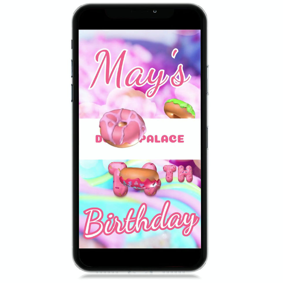 Thumbnail: Donut-themed video invite for kids’ party with frosted donuts, Donut Grow Up teen birthday or Sweet One 1st birthday party