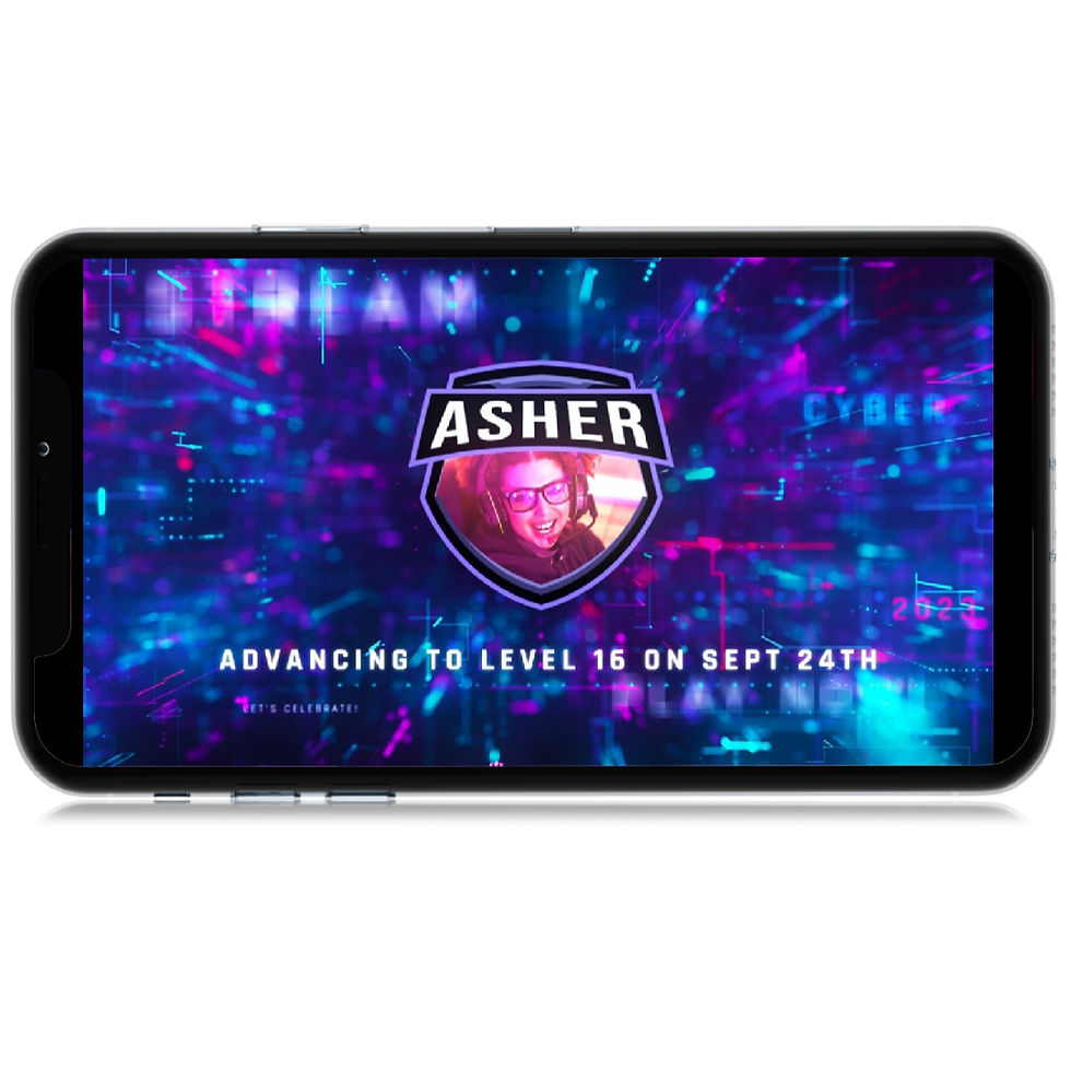 Thumbnail: Premium gamer birthday video invitation. Custom gamer party invite as textable MP4. Blue and Purple theme with Custom Photo.