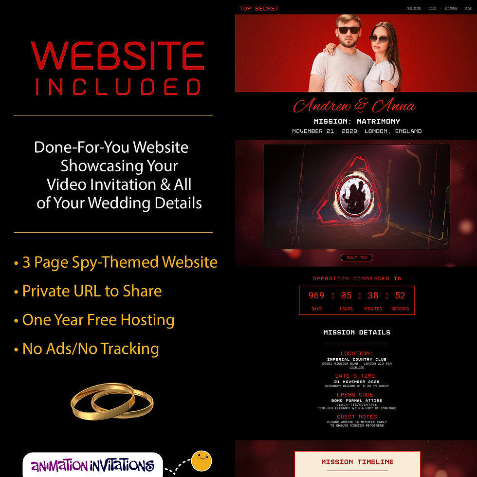 Thumbnail: Spy Mission Wedding Invitation Video Suite + Wedding Website