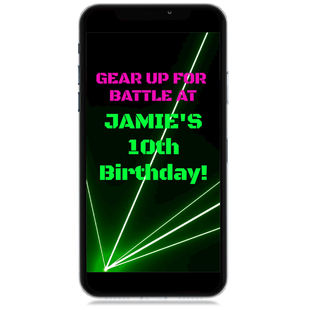 Laser Tag Video Invitation – Neon Pink & Green
