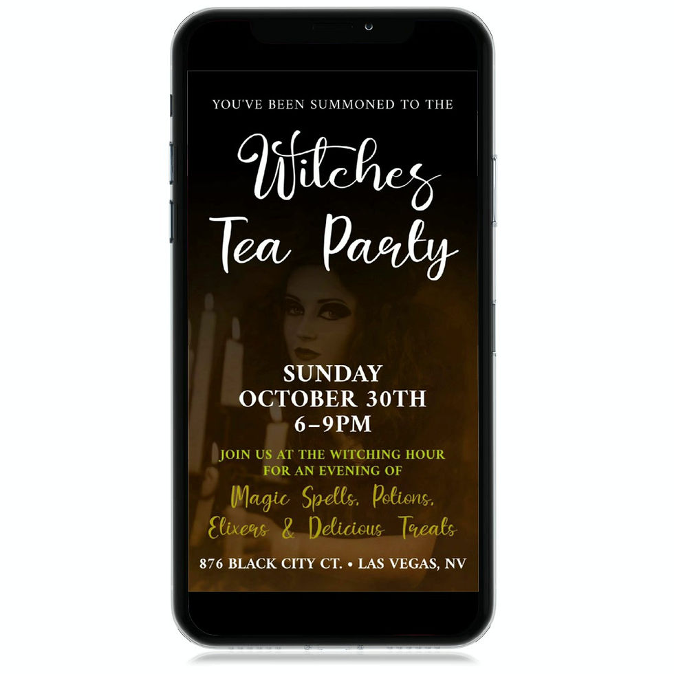 Witches Tea Party Video Invite for a Halloween at the Witching Hour with magic spells, potions and elixers. Vintage style