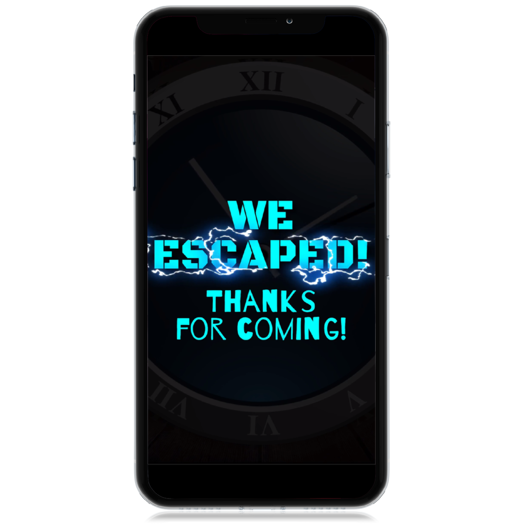 Escape Room Thank You Videos with black background, teal explosion and teal text