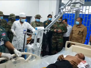 the ASEAN Observer Team (AOT)​ arrived at the Cambodia-Japan-Mongkol Borey Hospital to inspect the situation of the Cambodian civilians who were injured by the Thai forces