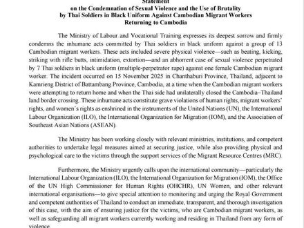 CAMBODIAN LABOR MINISTRY CONDEMNS THAI SOLDIERS’ ASSAULT AND SEXUAL VIOLENCE AGAINST MIGRANT WORKERS