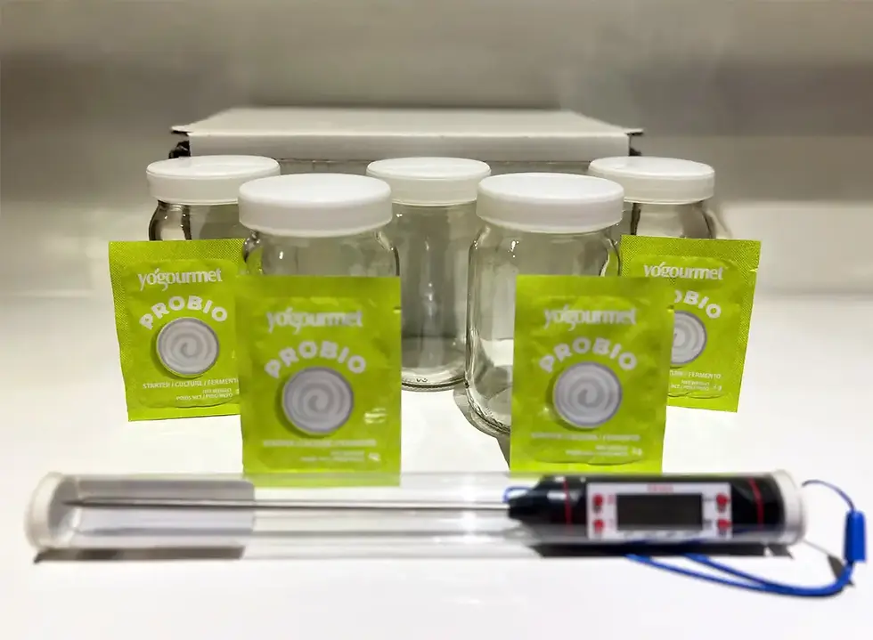 Miniatura: Tarros de vidrio y termometro para yogurt