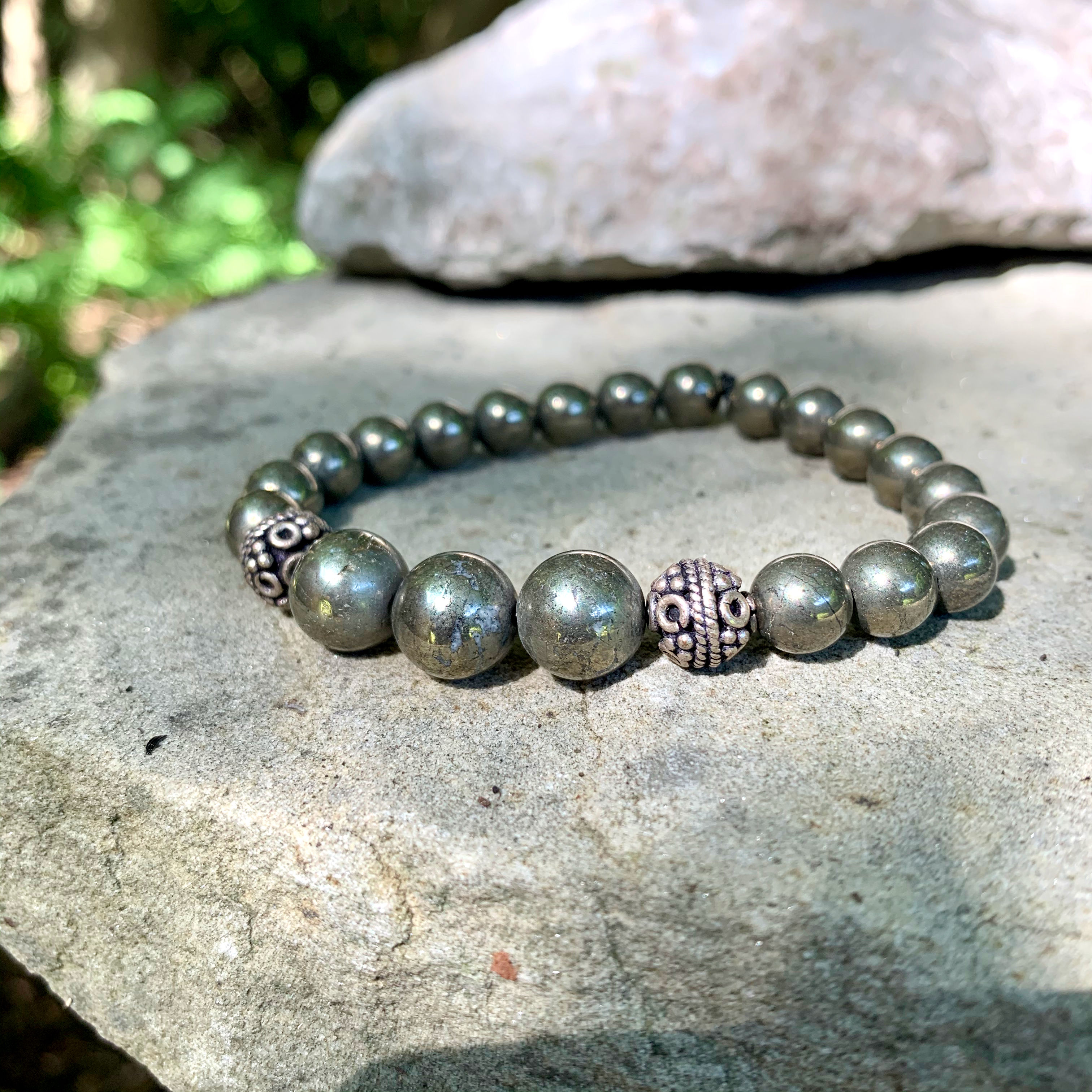 Pyrite Gemstones w Silver Bali Spacers