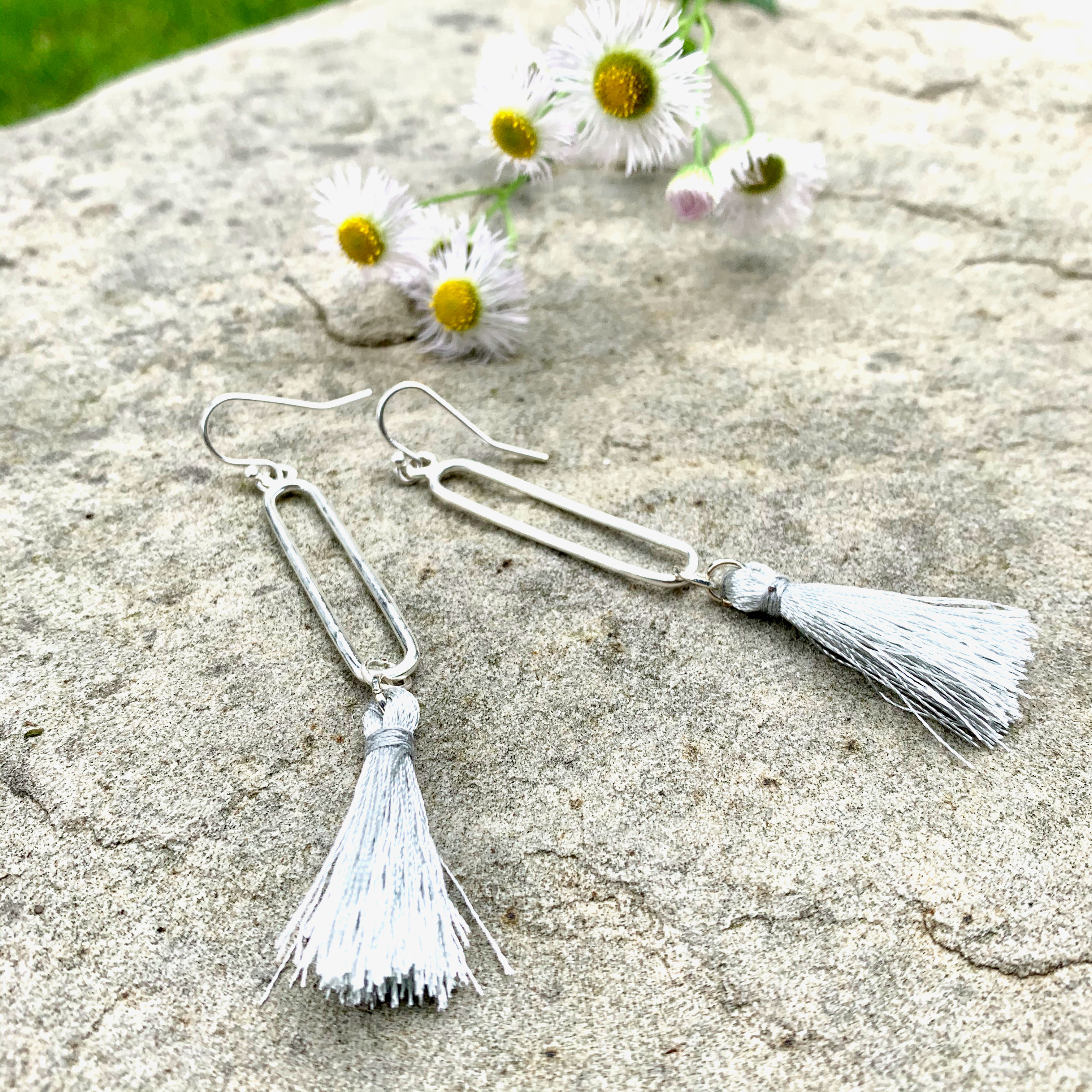 Silver Drops w Silver Tassels + Silver Hooks
