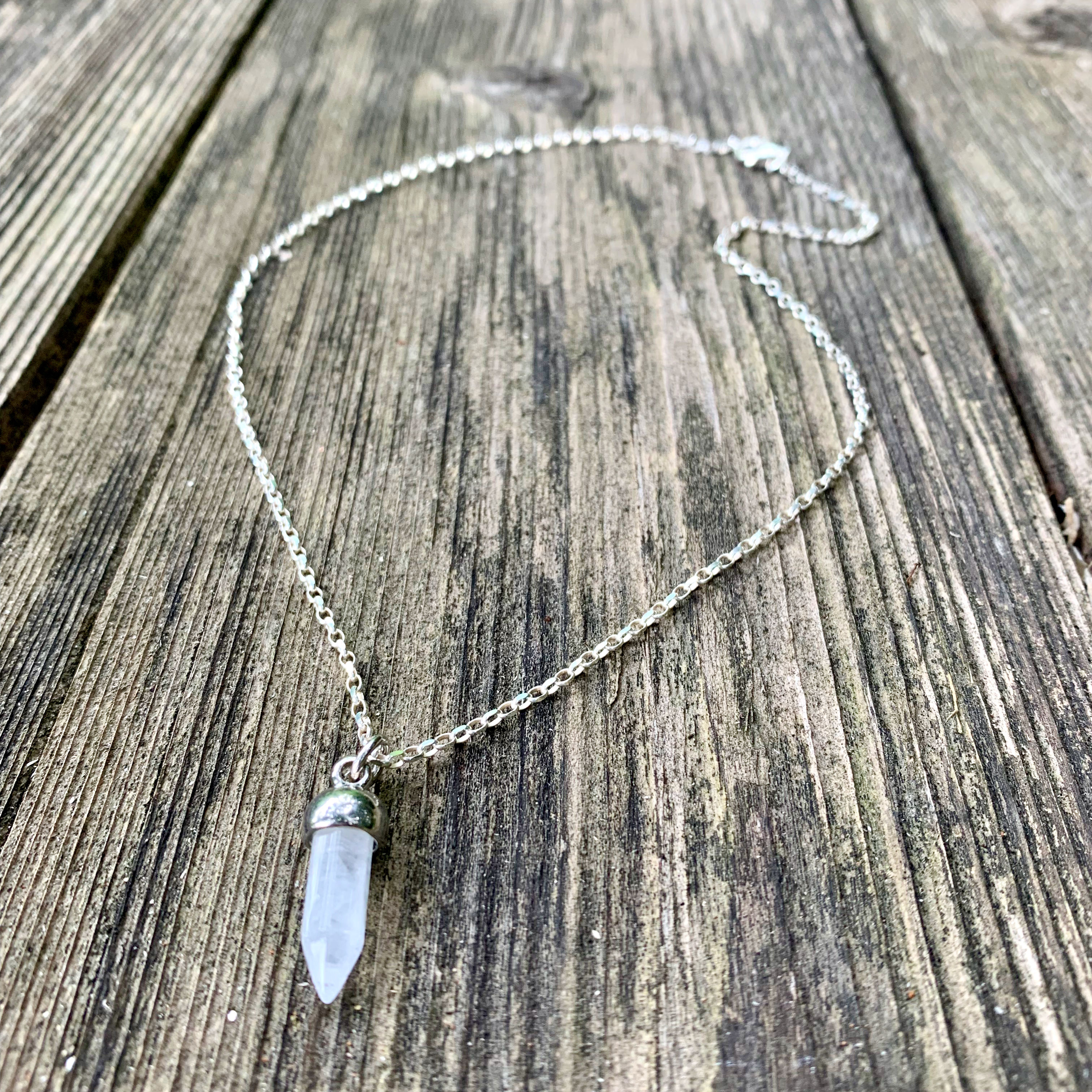 Clear Quartz Crystal Charm Necklace on Sterling Silver Chain