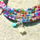 Thumbnail: Memory Wire Wrap Bracelet w Assorted Fiesta Seed Beads + Agate Gemstone Charms
