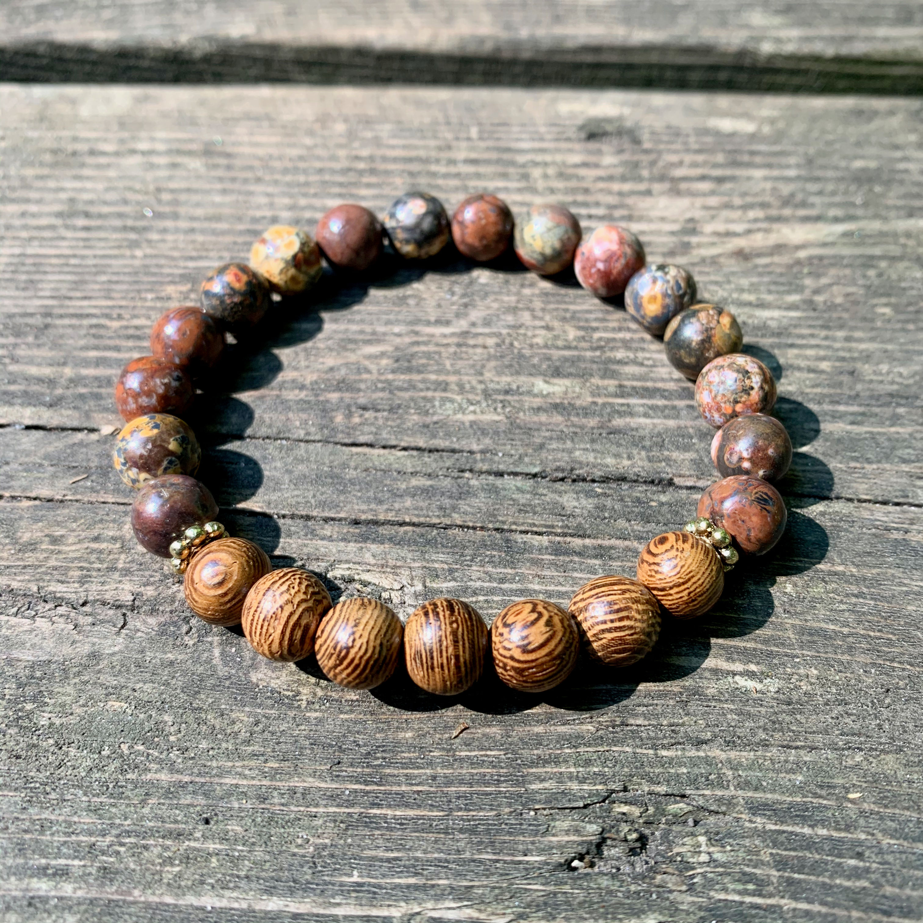 Sandalwood + Picasso Jasper Gemstones w Gold Spacers