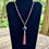 Thumbnail: Purple Crystals Pendant Necklace w Amethyst Gemstones, Chain Tassel on Antique G