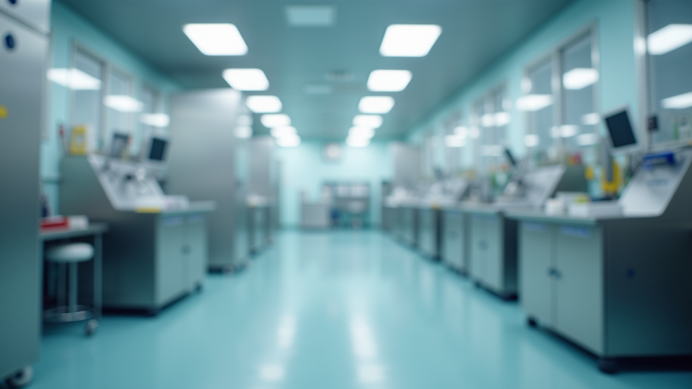 High angle view of a cleanroom environment in pharmaceutical manufacturing