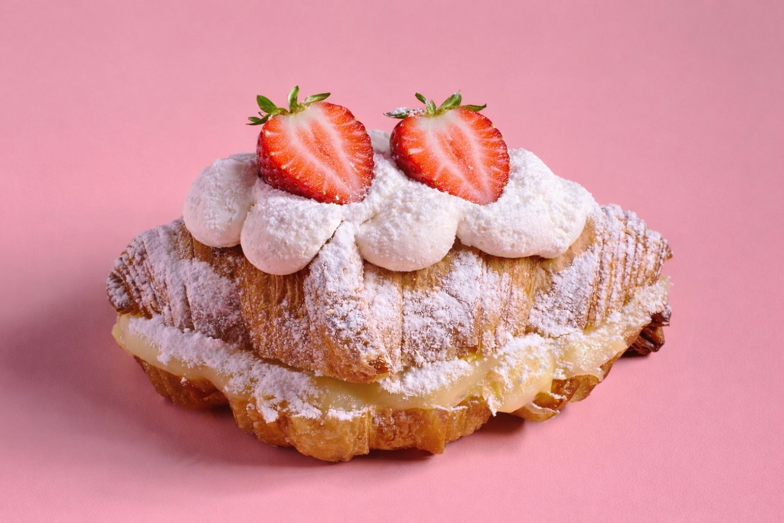 קרואסון צרפתי במילוי קרם פטיסייר בטופ קרם וניל ותות