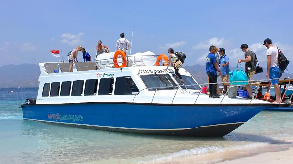 Fast boat departing from Bali to nearby islands like Nusa Penida and Lombok