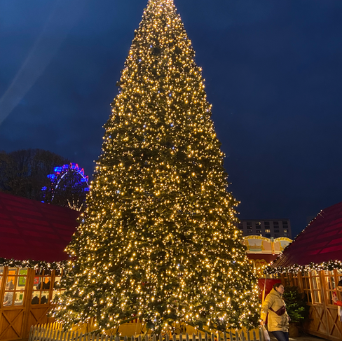 Christmas tree lit up at Berlin Christmas market