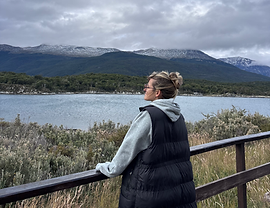 Traveler in Ushuaia Argentine Patagonia with mountain landscape