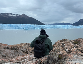 Traveler in El Calafate in Argentine Patagonia with natural landscape