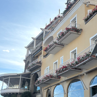 View of Positano center between houses and stairs