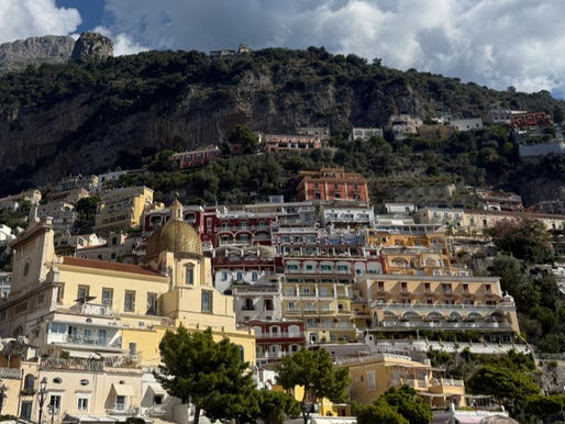 View of Positano center between houses and stairs