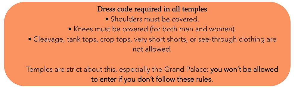 Temple dress code rules in Bangkok requiring covered shoulders and knees