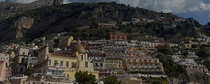 View of Positano town with colorful houses on the Amalfi Coast