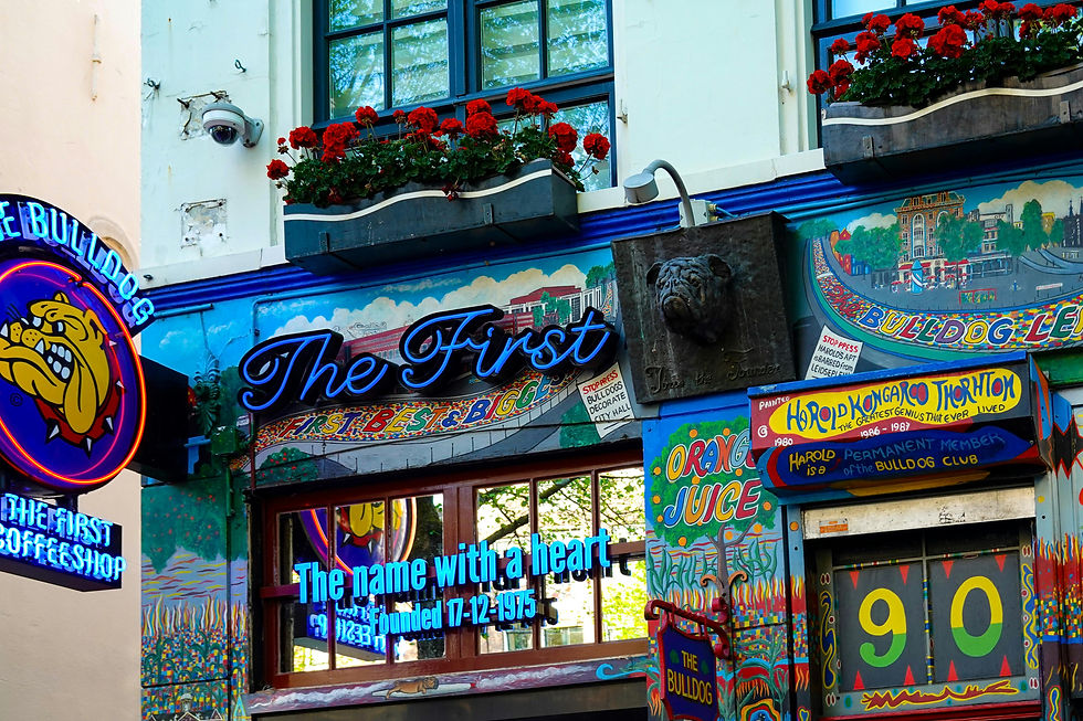 The Bulldog coffee shop facade in Amsterdam