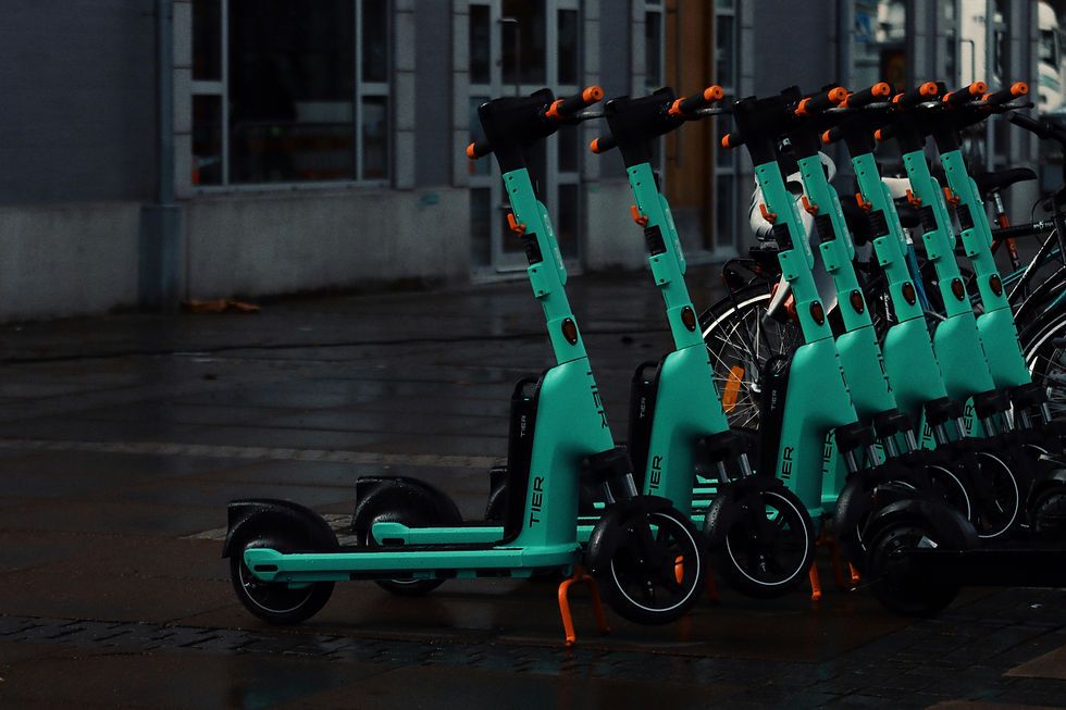 Lime electric scooters on a street in Berlin