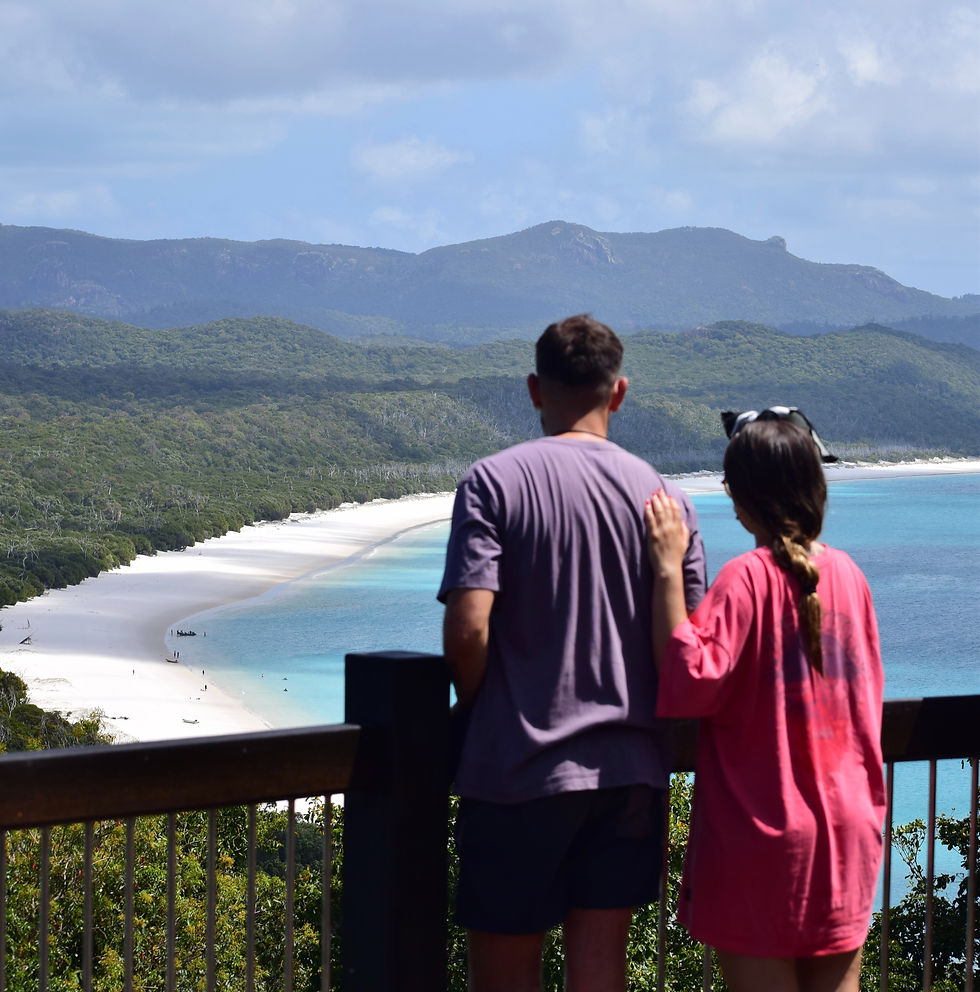 Whitehaven Beach lookout in the Whitsundays, Australia, panoramic view of the beach and turquoise ocean